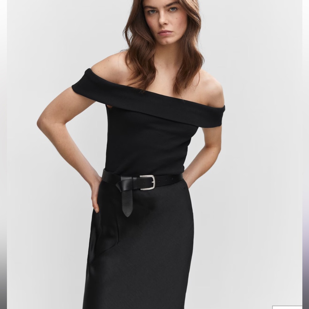 Mango Black Off-Shoulder Knit Top